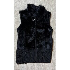 Luwest by‎ Miss Me Fur Vest Knit Trim Embellished Clasp Closure Black